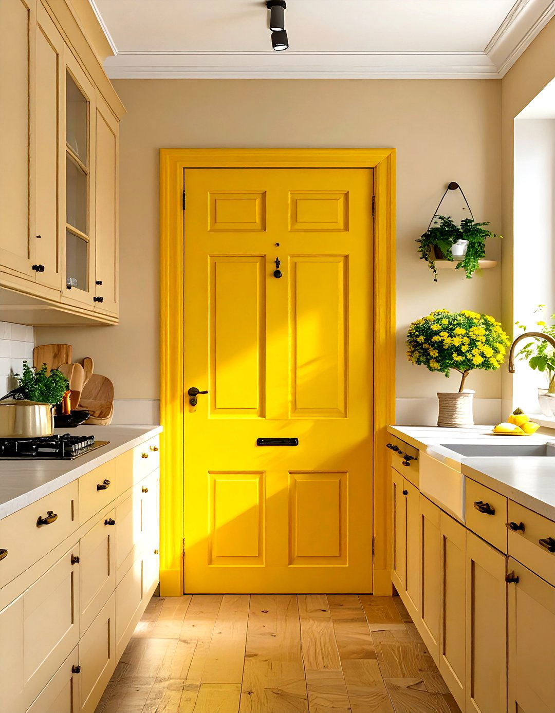 Golden Yellow Painted Pantry Door - 30 yellow kitchen ideas