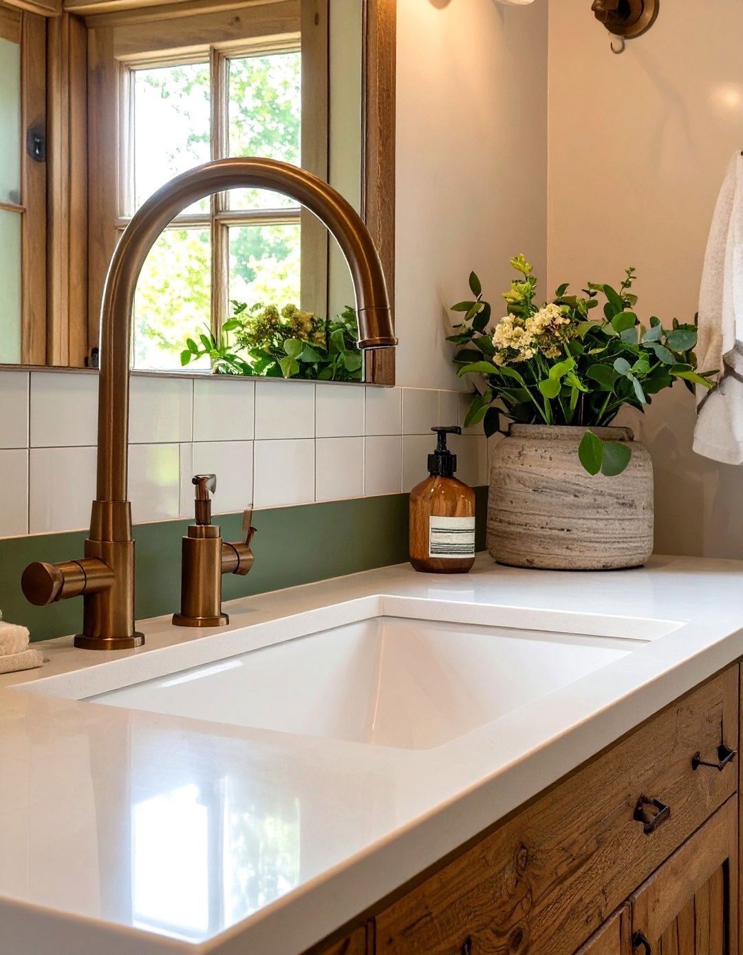 Gooseneck Faucet in a Small Farmhouse Bathroom - 30 small farmhouse bathroom ideas