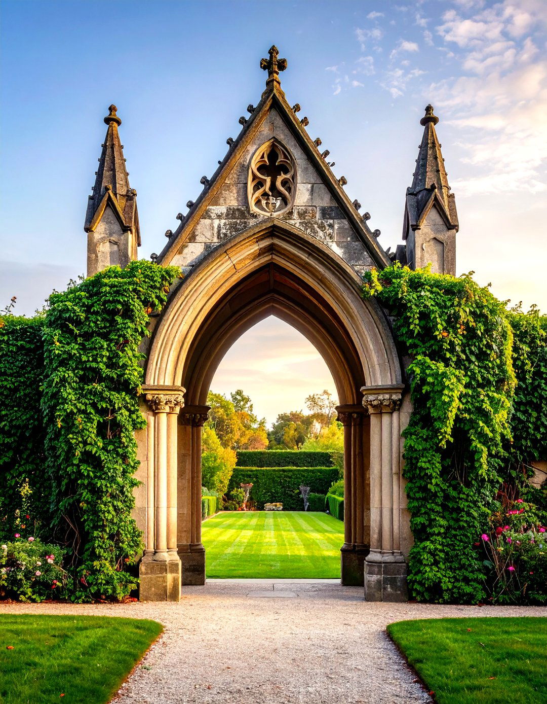 Gothic Arch Stone Garden Arbor - 30 garden arbor ideas