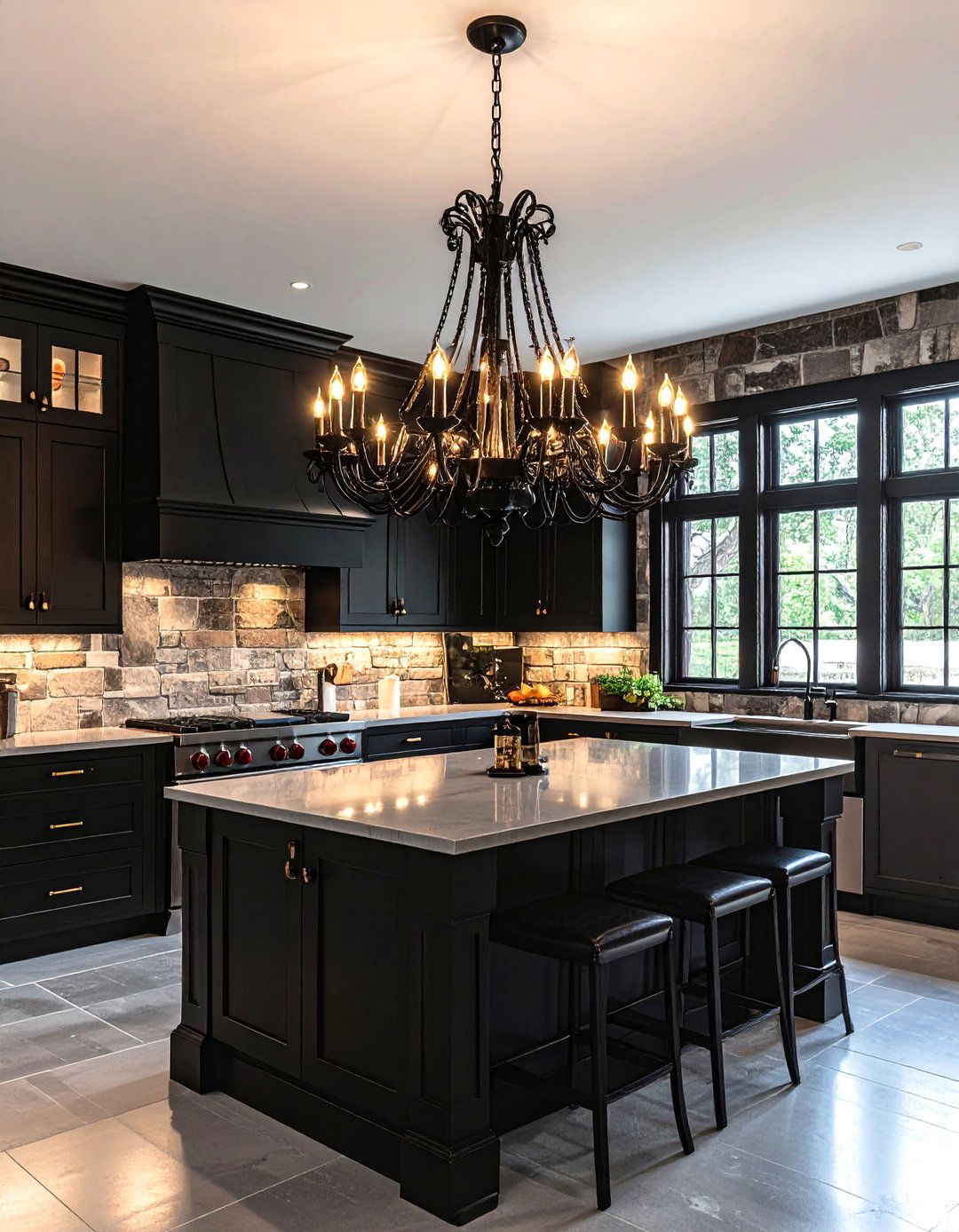 Gothic Inspired Kitchen with Candelabra Lights - 30 kitchen ceiling lights ideas