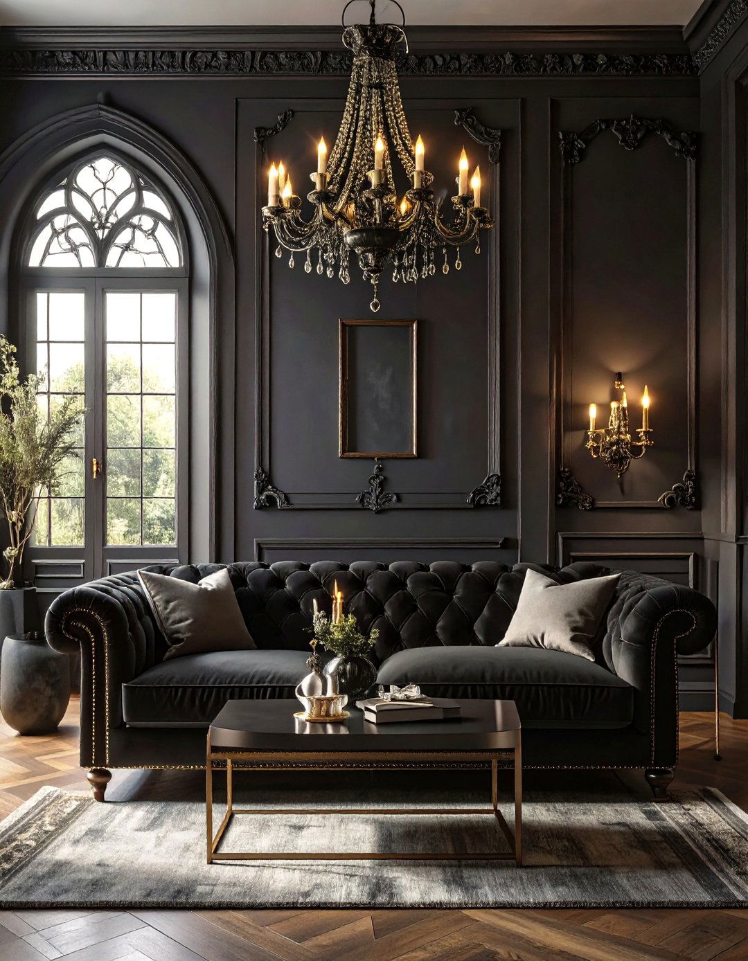 Gothic Modern Black Living Room - 30 black living room ideas