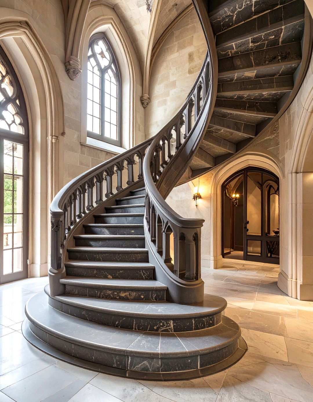 Gothic Revival Stone Spiral Staircase Design - 30 ai staircase design ideas