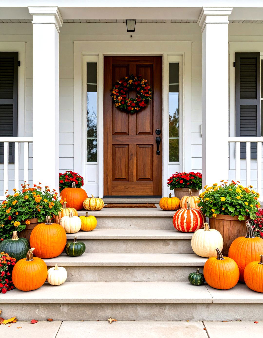 Gourd Focused Front Porch - 30 front porch fall decorating ideas
