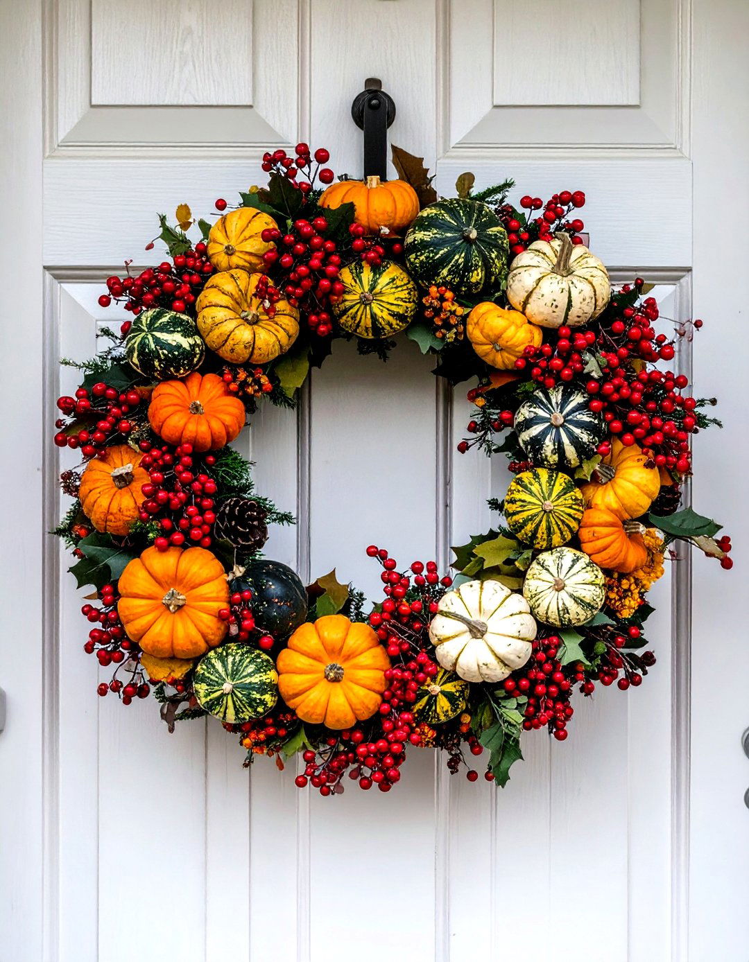 Gourd and Berry Wreath - 30 outdoor fall decor ideas