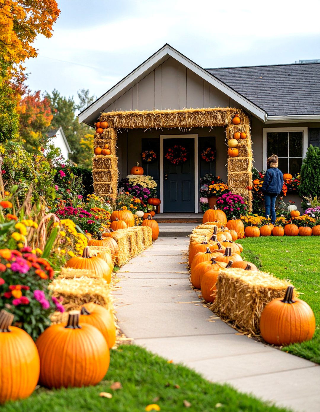 Gourd and Hay Bale Maze - 30 halloween front yard ideas