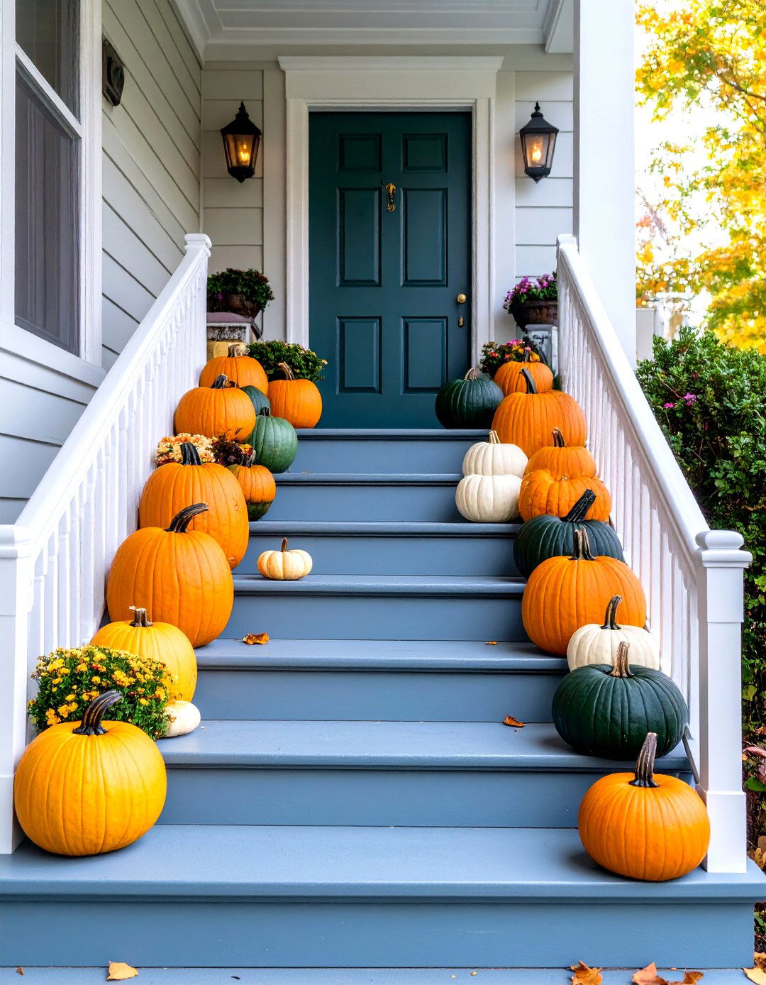 Gradient Pumpkin Staircase Porch - 30 fall porch ideas