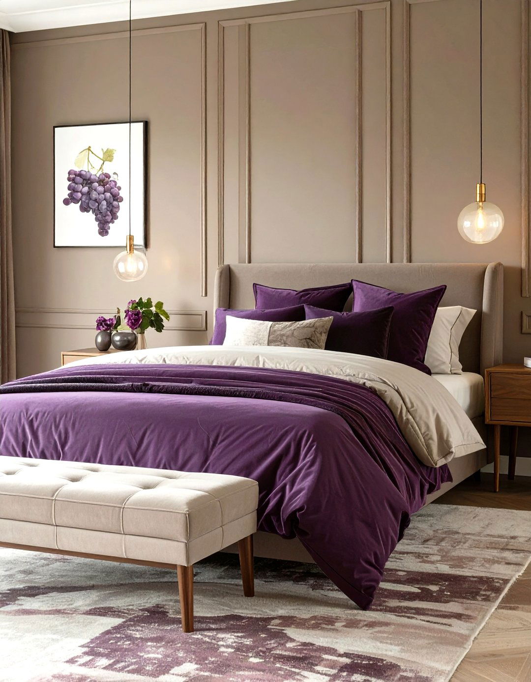 Grape and Taupe Contemporary Bedroom - 30 modern purple bedroom ideas