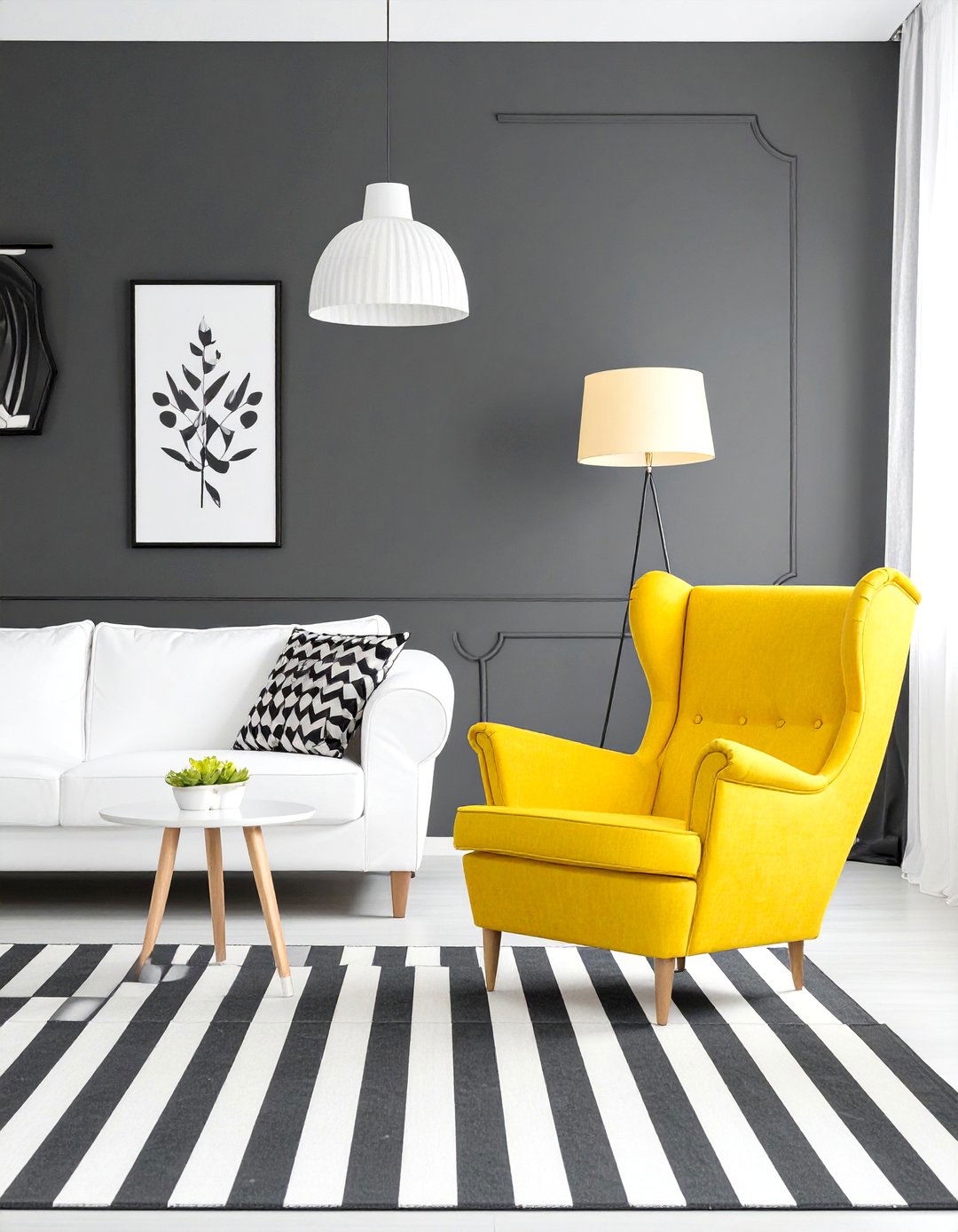 Graphic Black and White Living Room with a Punch - 30 colorful living room ideas