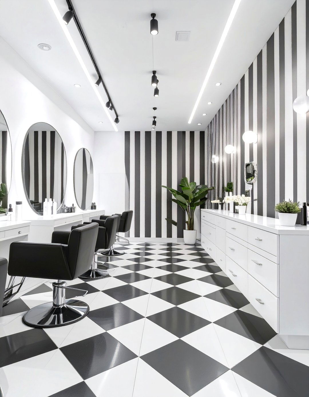 Graphic Black and White Salon - 30 low budget beauty salon interior design ideas