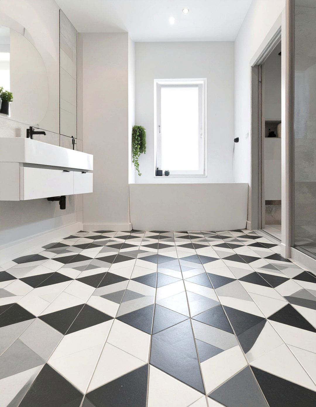 Graphic Geometric Tile Bathroom Floor - 30 bathroom floor ideas