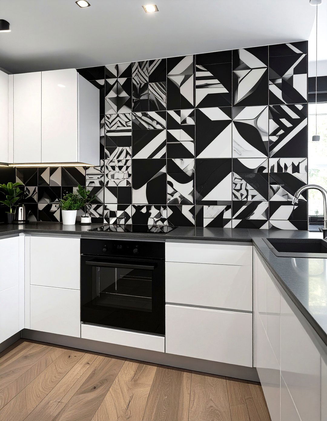 Graphic Patterned Kitchen Accent Wall - 30 modern kitchen tiles design ideas