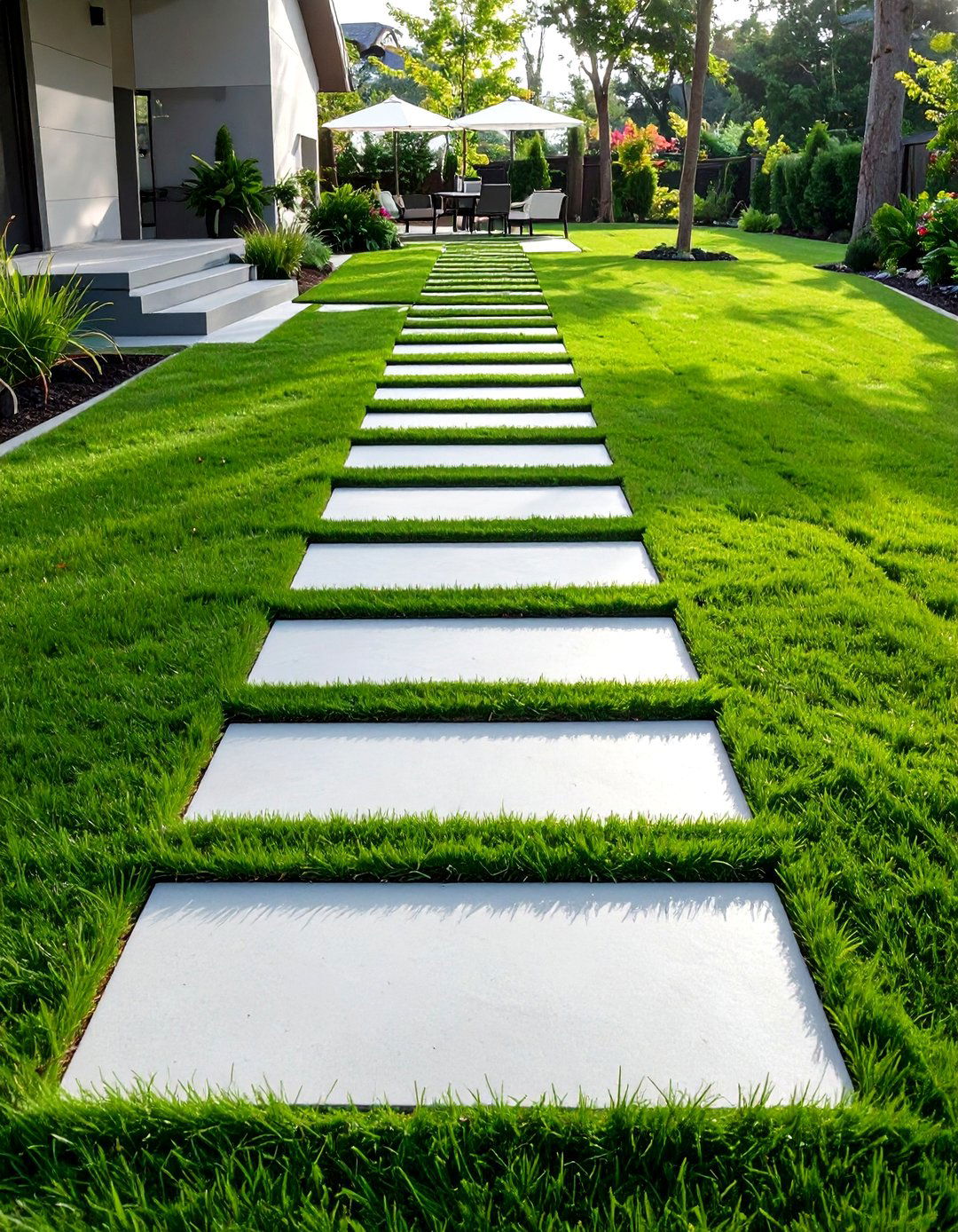 Grass and Paver Checkerboard - 30 backyard walkway ideas