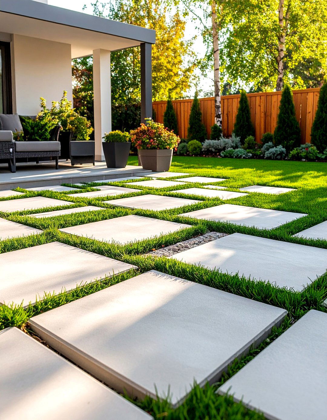 Grass and Paver Grid - 30 backyard floor ideas