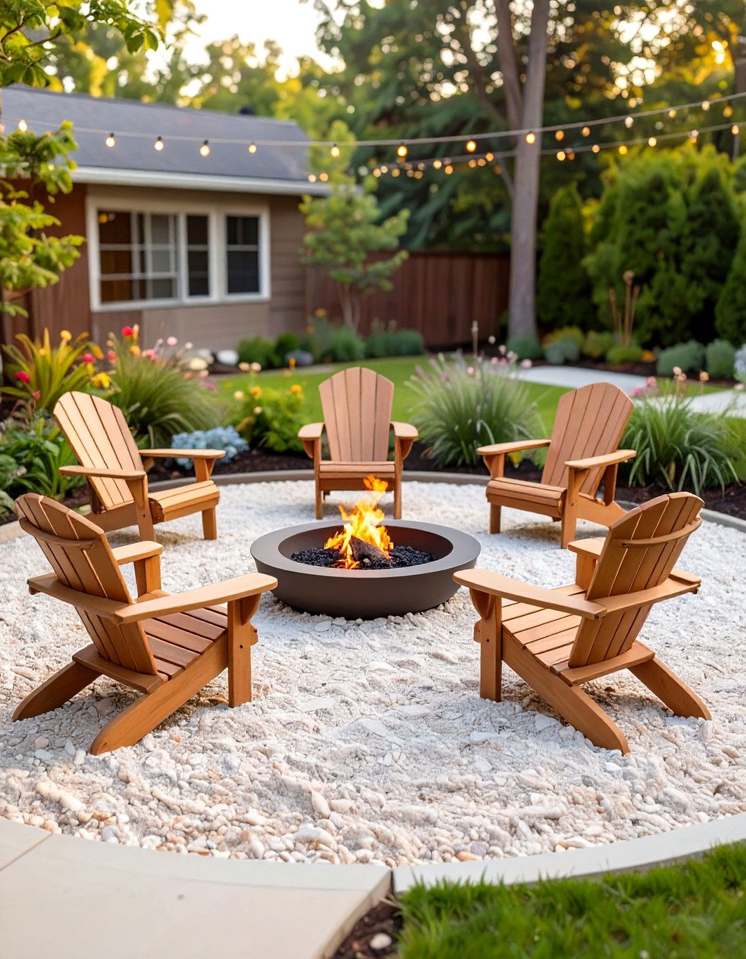 Gravel Area with Adirondack Chairs - 30 small backyard fire pit ideas landscaping