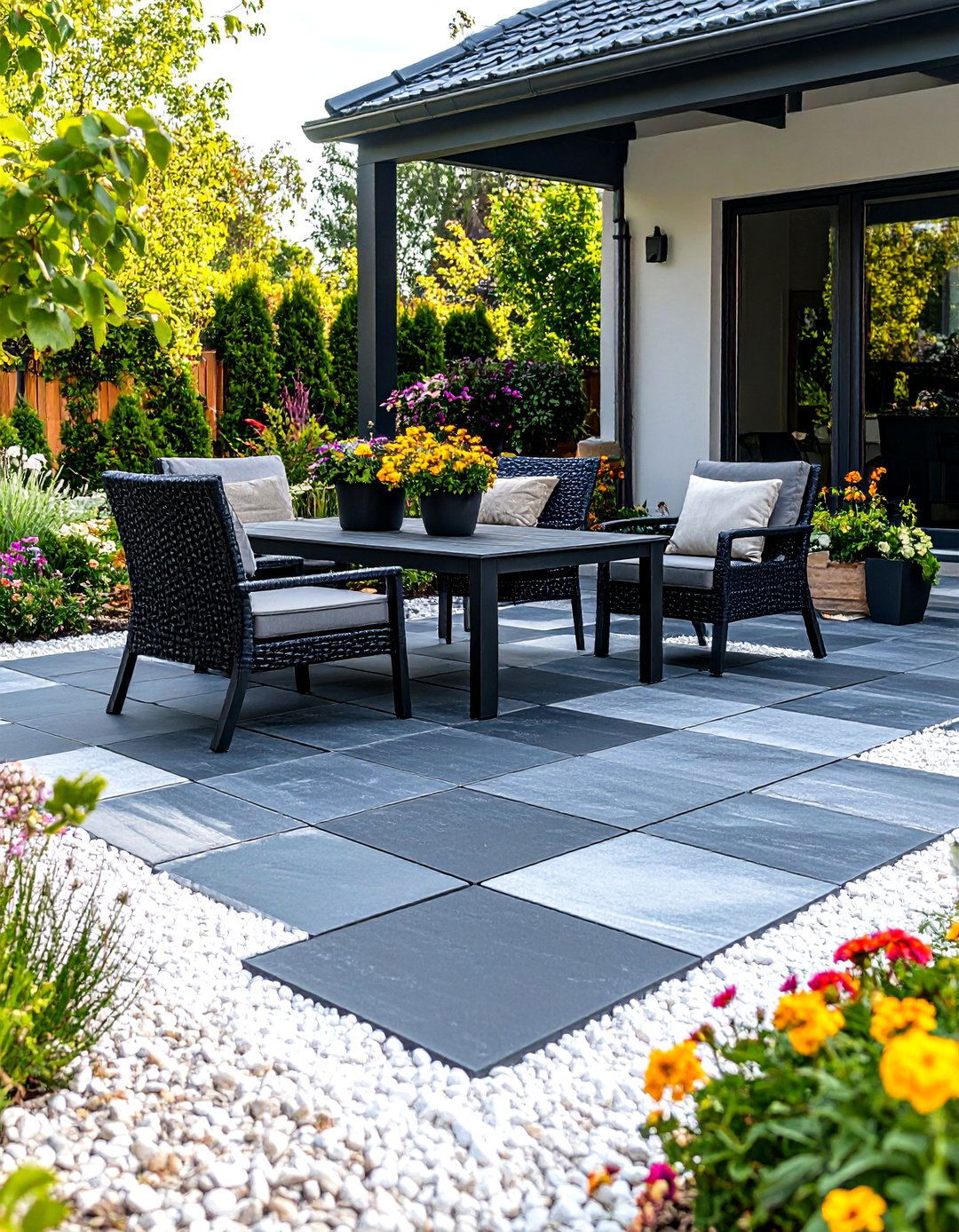 Gravel Checkerboard Patio Design - 30 gravel landscaping ideas