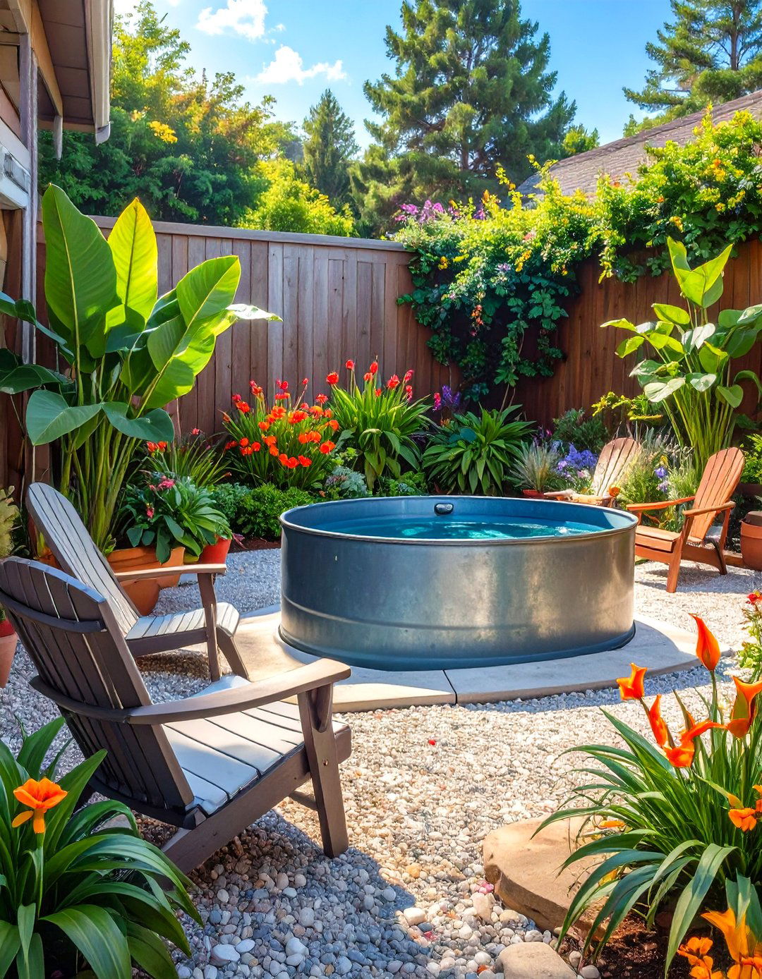 Gravel Patio with Stock Tank Pool - 30 low budget backyard designs with gravel