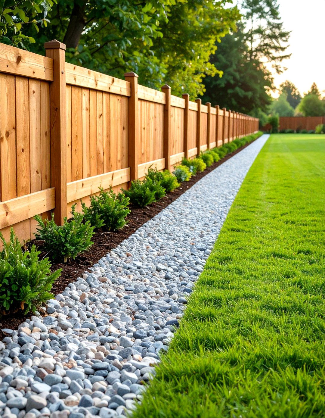 Gravel Utility Strip Along a Fence Line - 30 low budget backyard designs with gravel