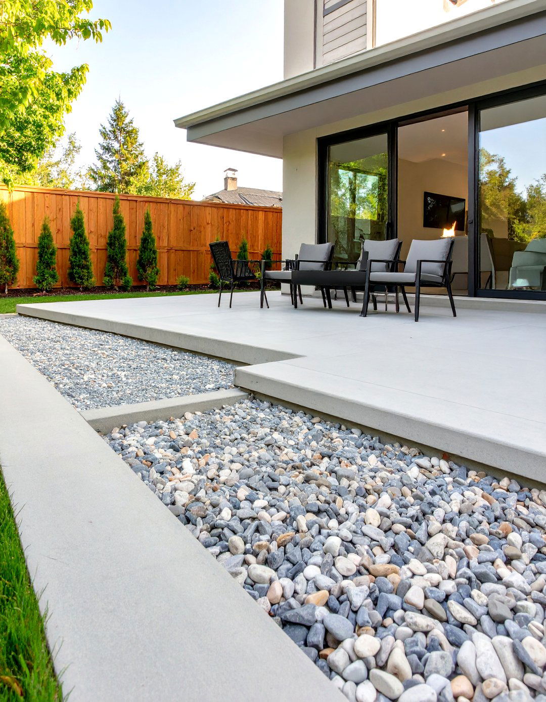 Gravel and Concrete Combination Patio - 30 concrete patio ideas on a budget