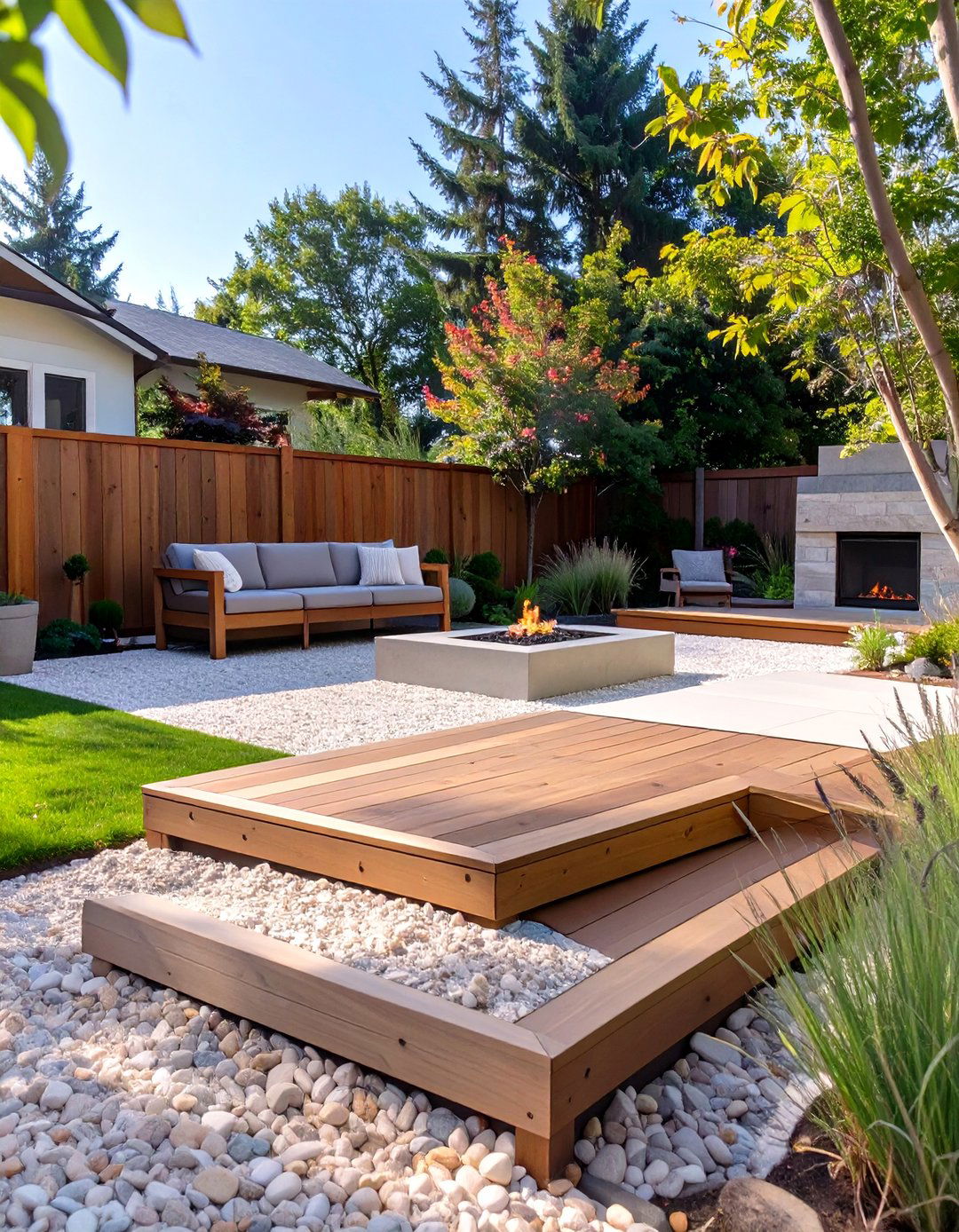 Gravel and Wood Deck Combination - 30 cheap deck ideas