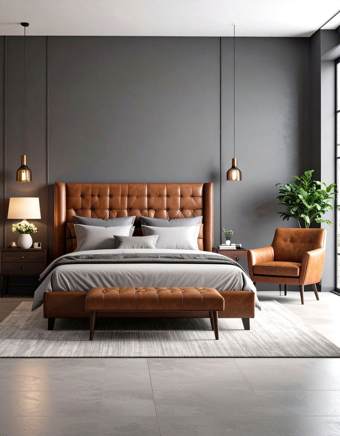 Gray Bedroom with Leather Details - 30 gray bedroom ideas