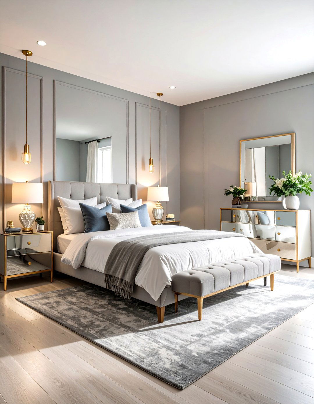 Gray Bedroom with Mirrored Furniture - 30 gray bedroom ideas