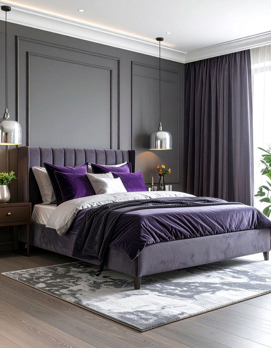 Gray Bedroom with Purple Accents - 30 gray bedroom ideas
