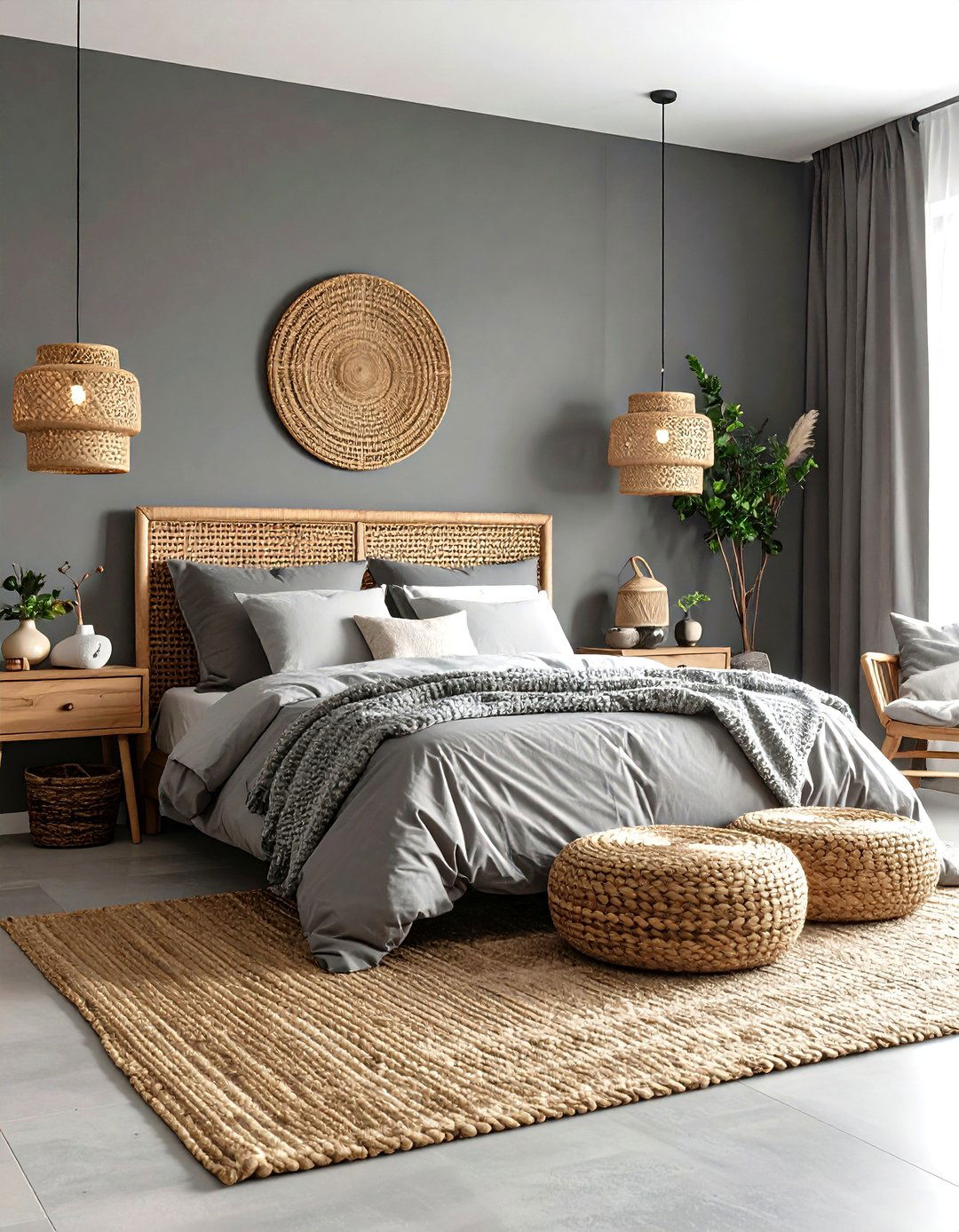 Gray Bedroom with Woven Textures - 30 gray bedroom ideas