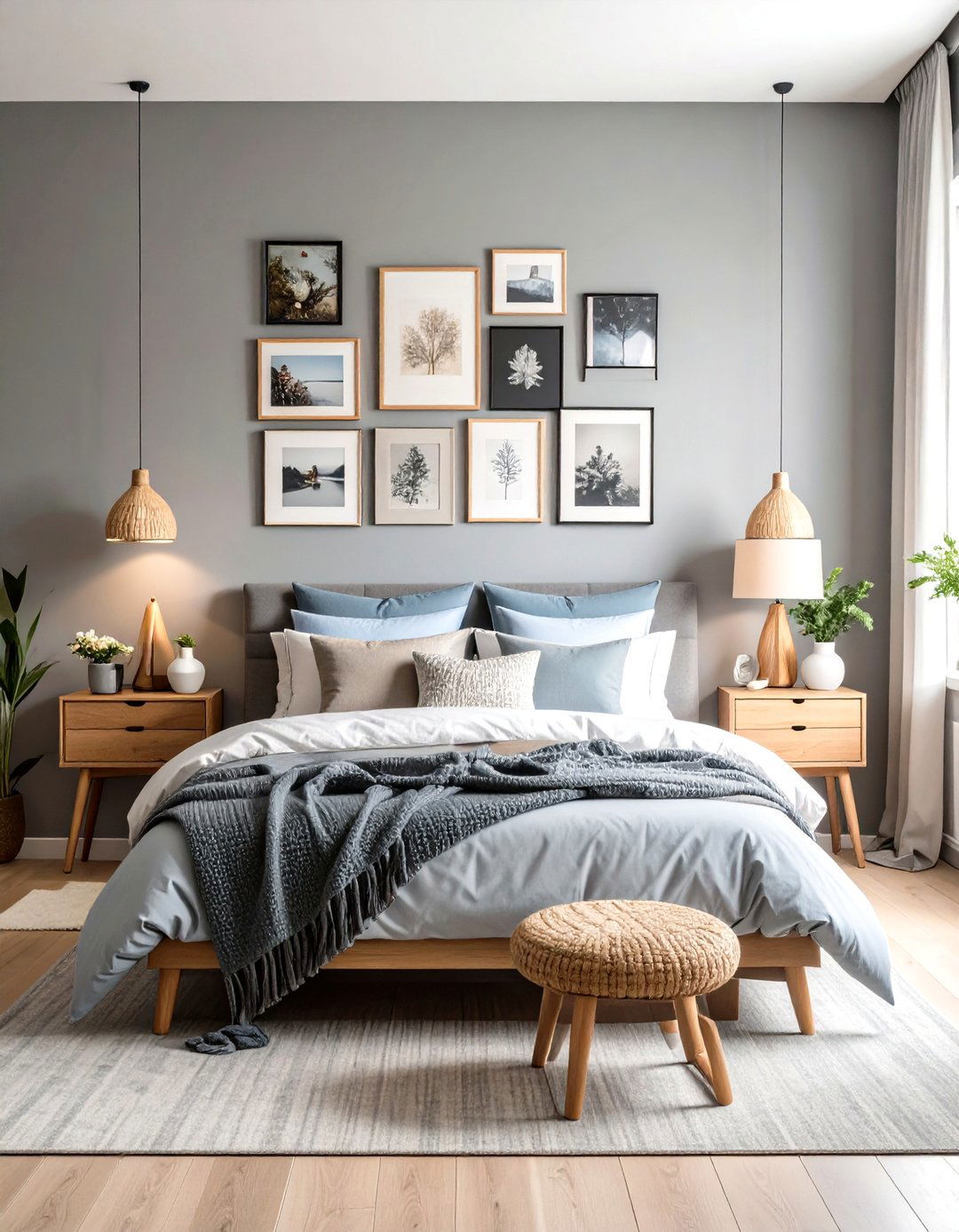 Gray Bedroom with a Gallery Wall - 30 gray bedroom ideas