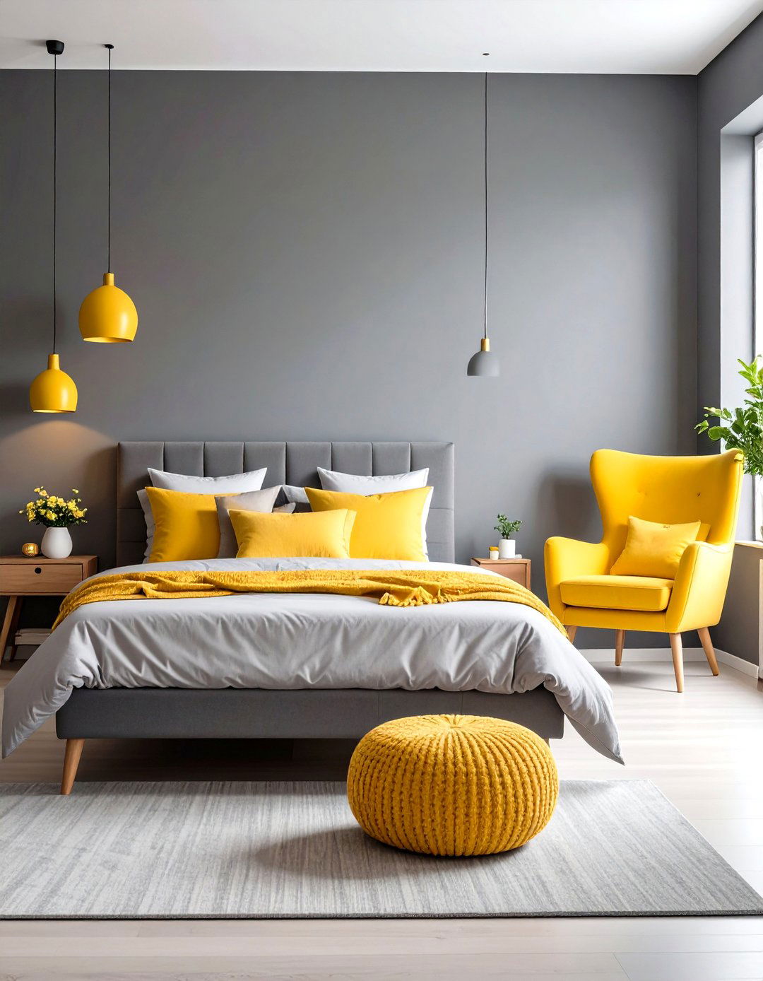 Gray Bedroom with a Pop of Yellow - 30 gray bedroom ideas