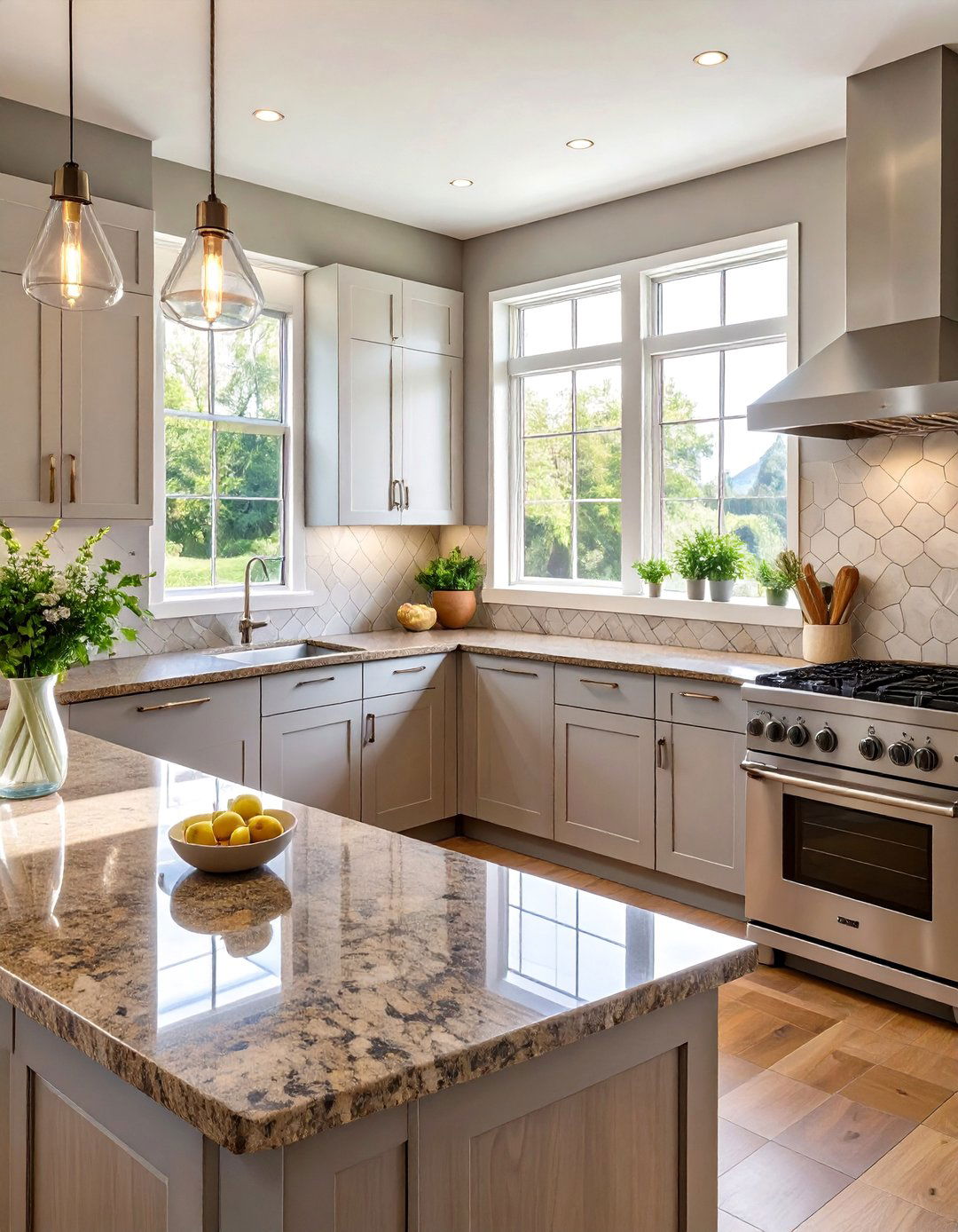Gray Hexagon Tile Backsplash - 30 backsplash ideas for fantasy brown granite countertops