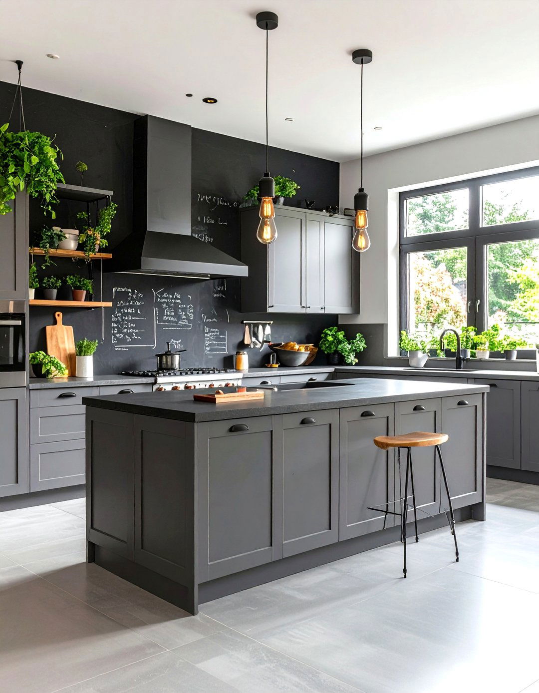 Gray Kitchen with a Chalkboard Wall - 30 gray kitchen ideas