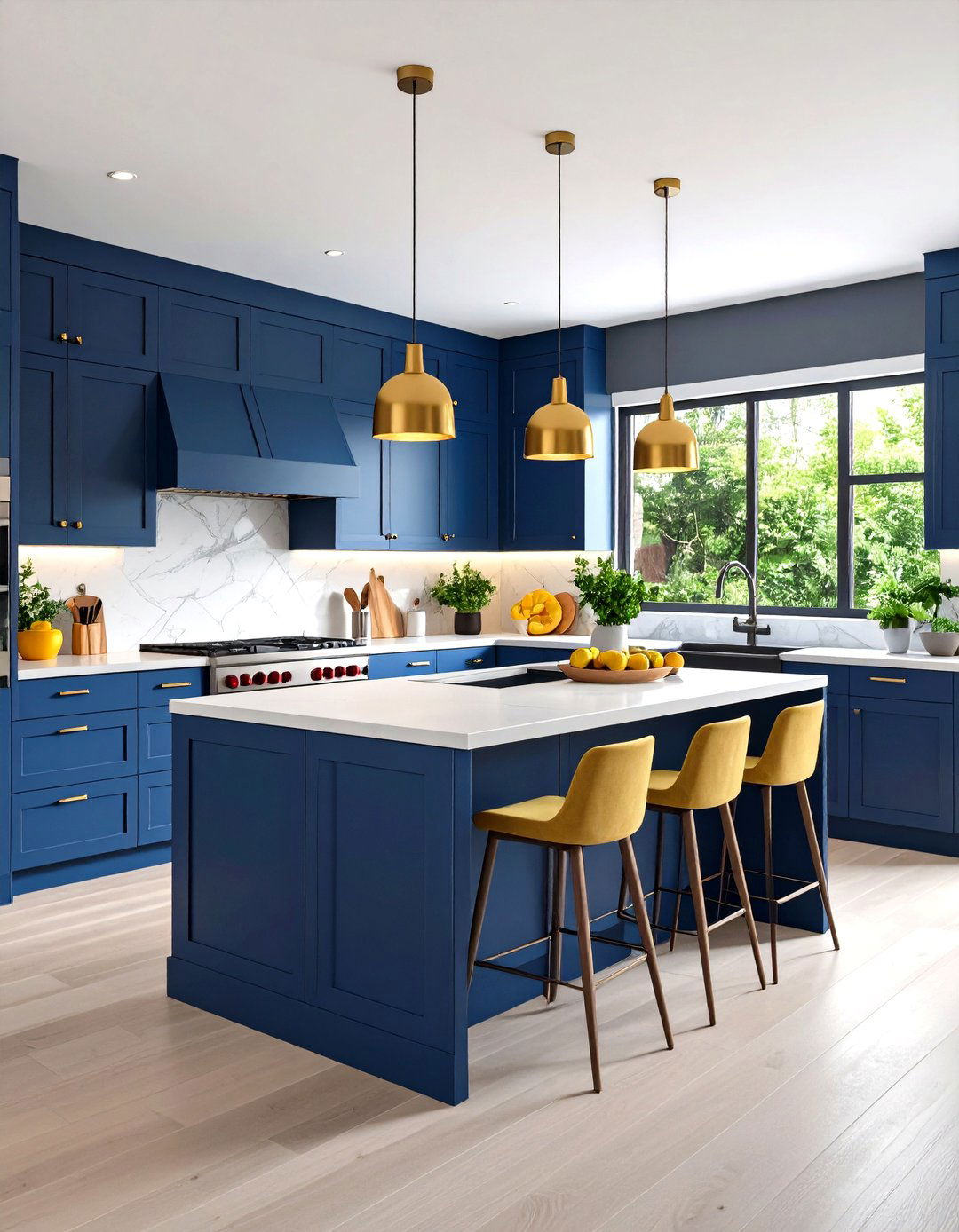 Gray Kitchen with a Colorful Island - 30 gray kitchen ideas