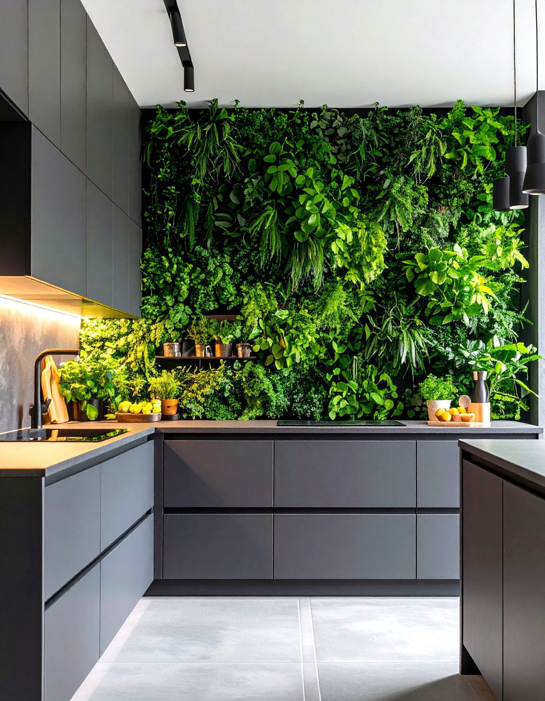 Gray Kitchen with a Living Wall - 30 gray kitchen ideas