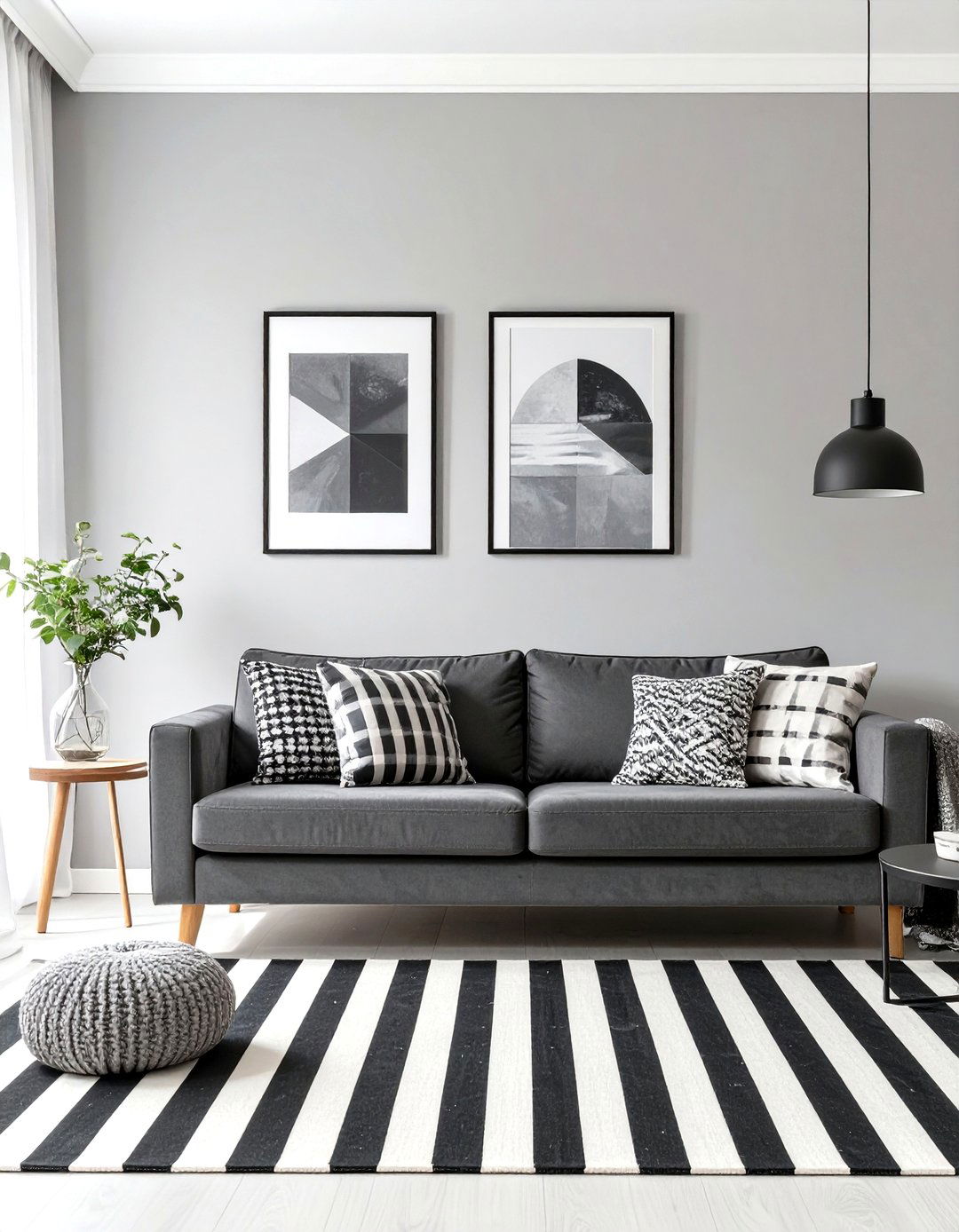 Gray Living Room with Black and White Decor - 30 gray living room ideas