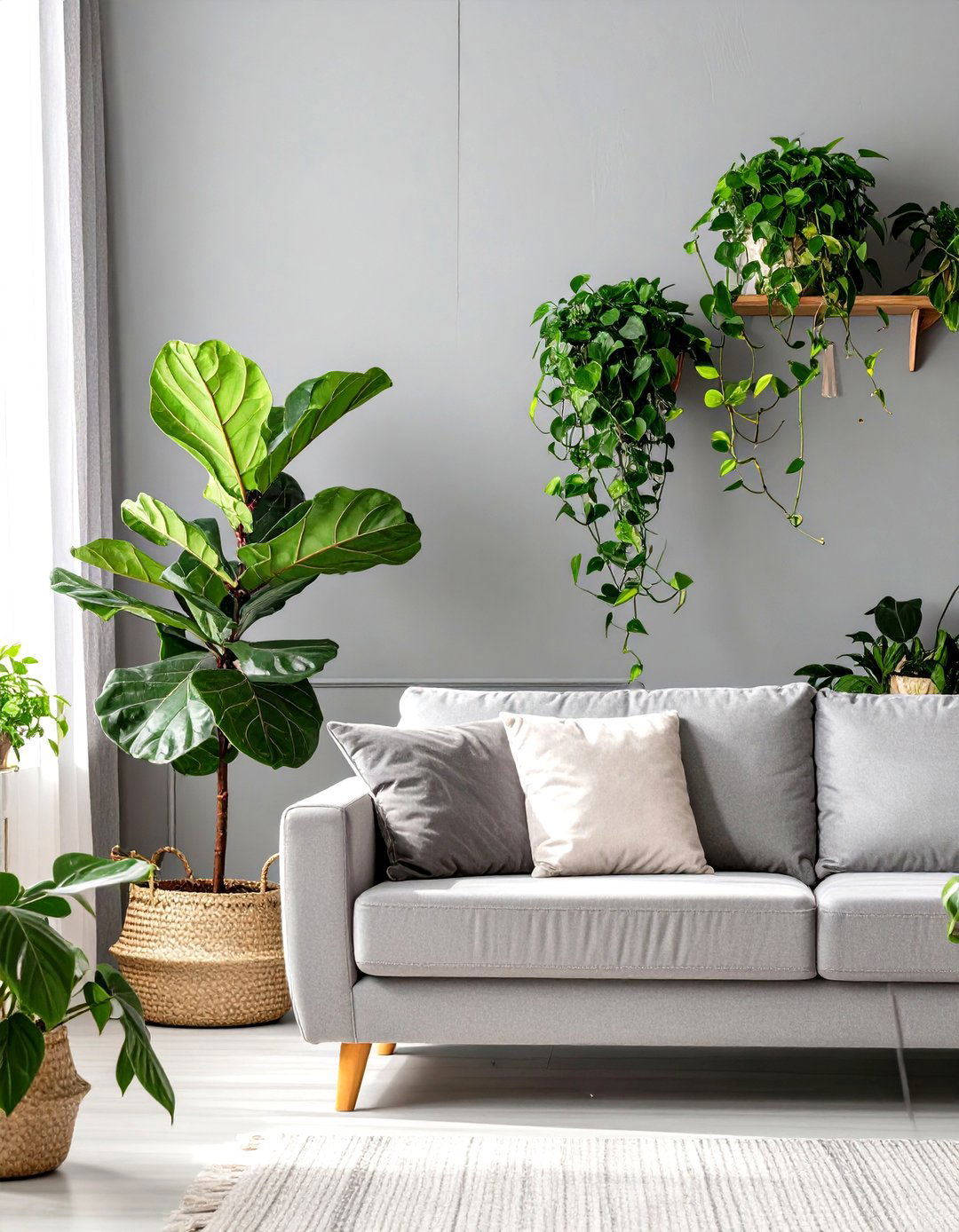 Gray Living Room with Greenery - 30 gray living room ideas