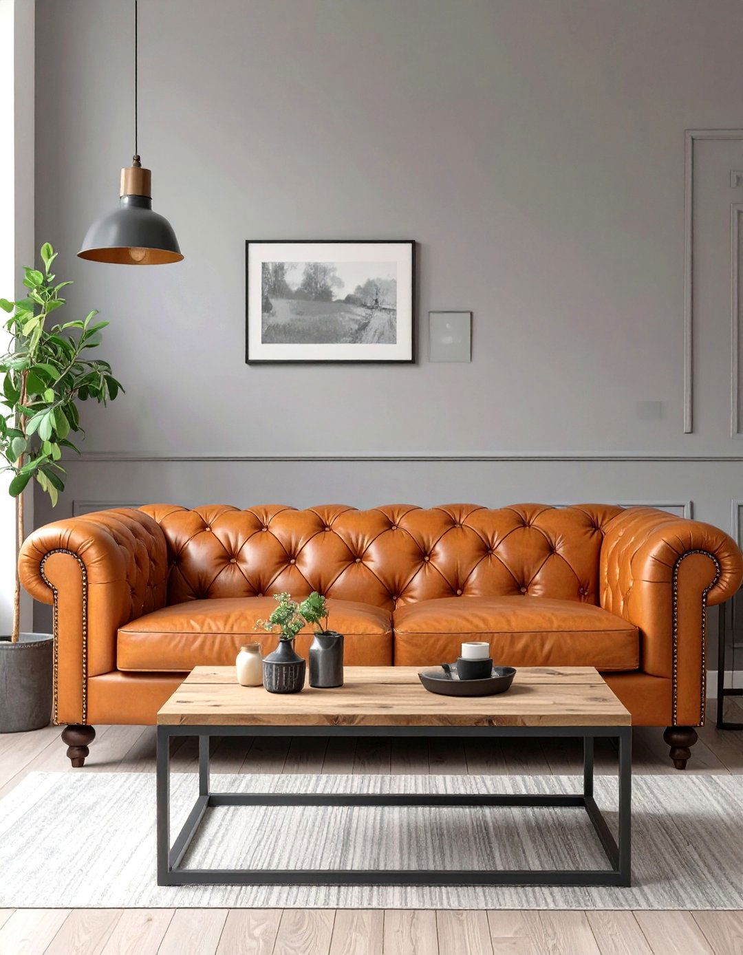 Gray Living Room with Leather Furniture - 30 gray living room ideas