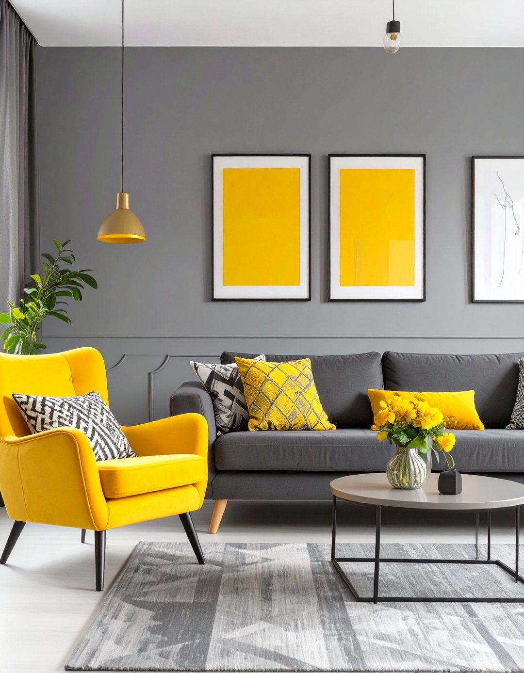 Gray Living Room with a Bold Yellow Accent - 30 gray living room ideas