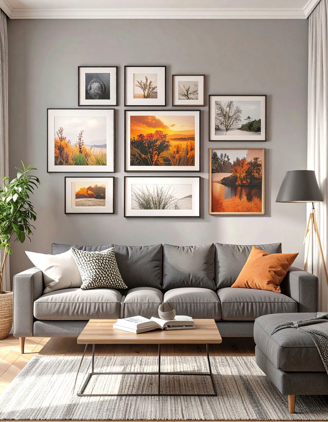 Gray Living Room with a Gallery Wall - 30 gray living room ideas