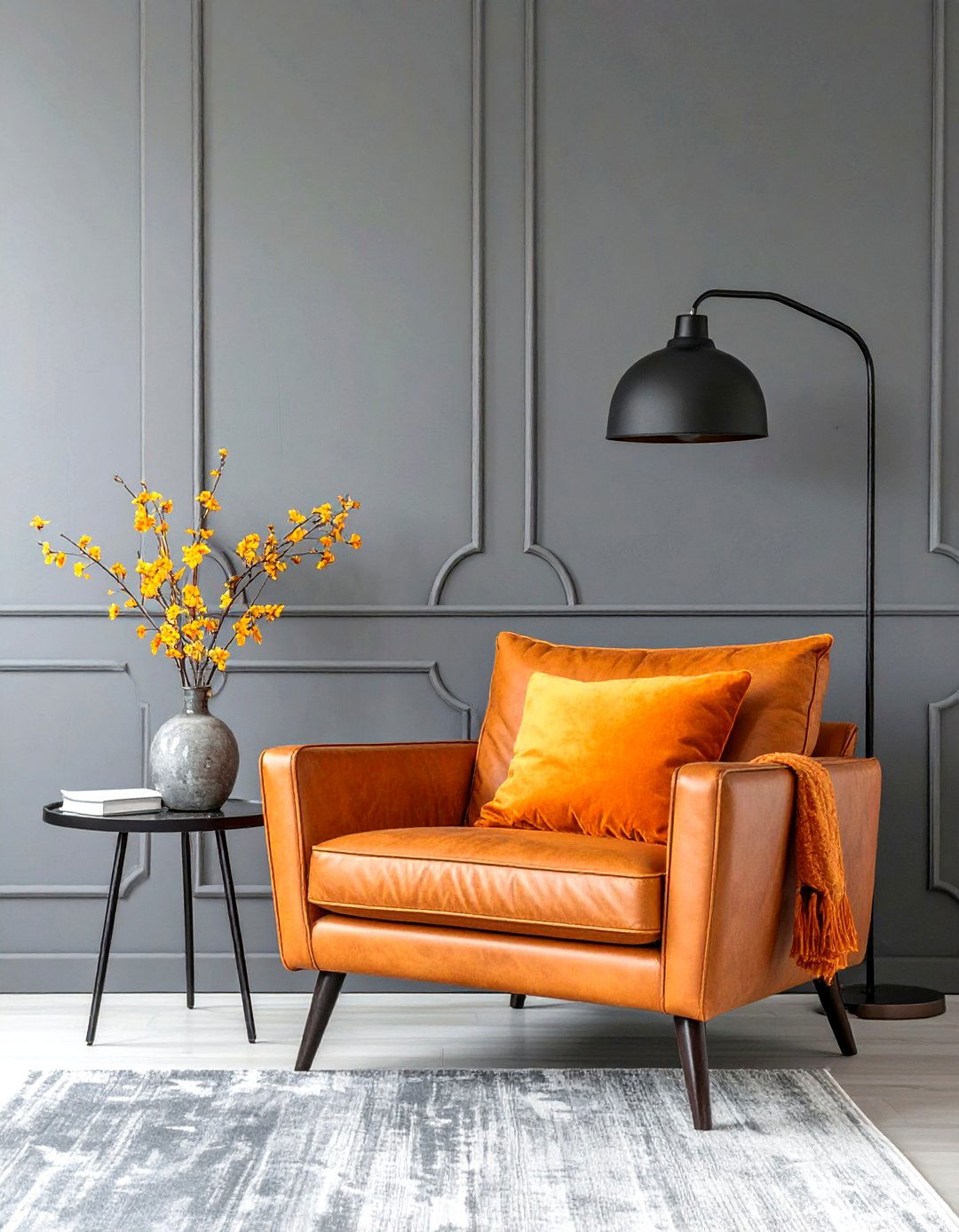 Gray Living Room with a Pop of Orange - 30 gray living room ideas