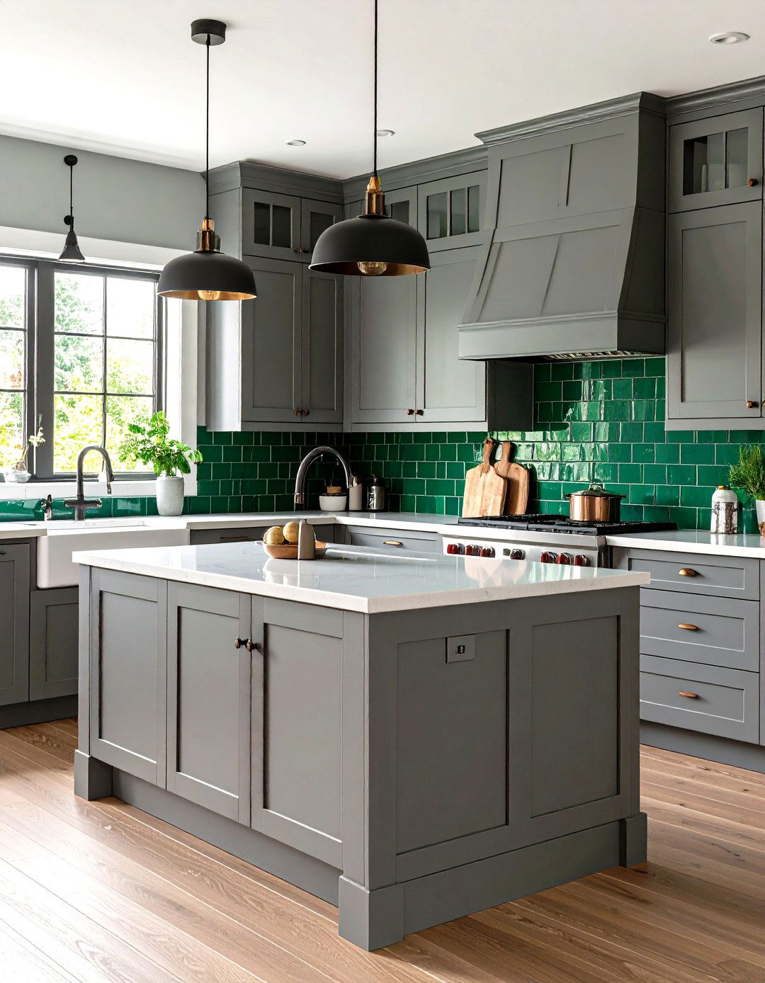 Gray Shaker Cabinets with a Colorful Backsplash - 30 gray kitchen cabinets ideas