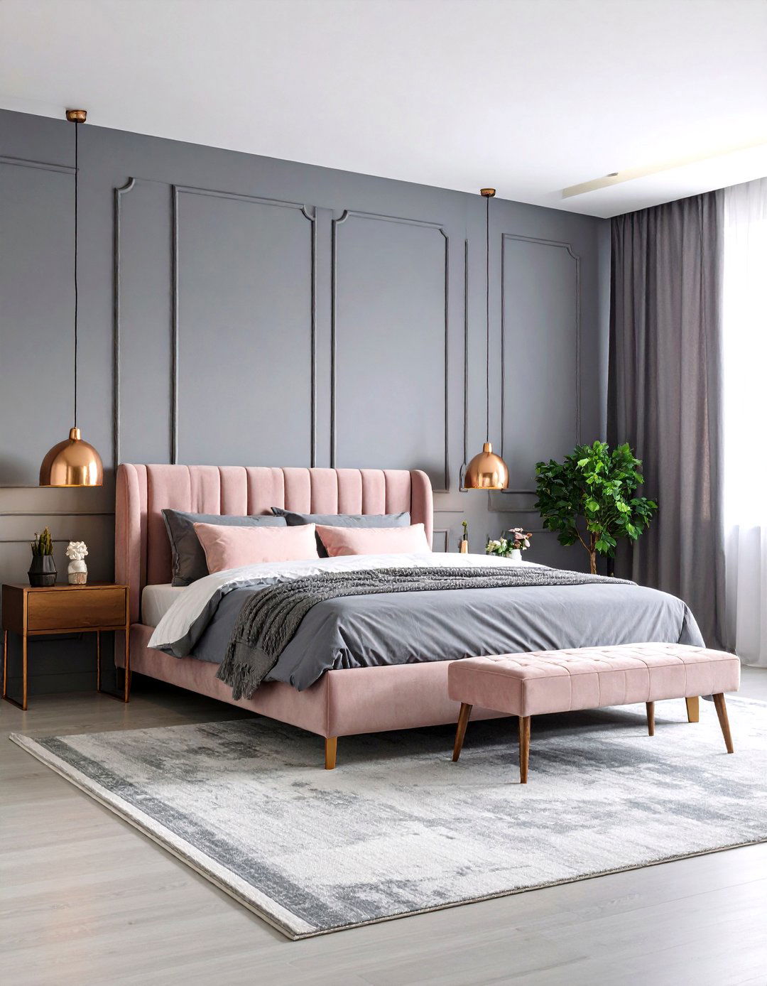 Gray and Blush Pink Bedroom - 30 gray bedroom ideas