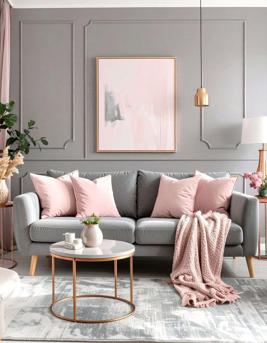 Gray and Blush Pink Living Room - 30 gray living room ideas