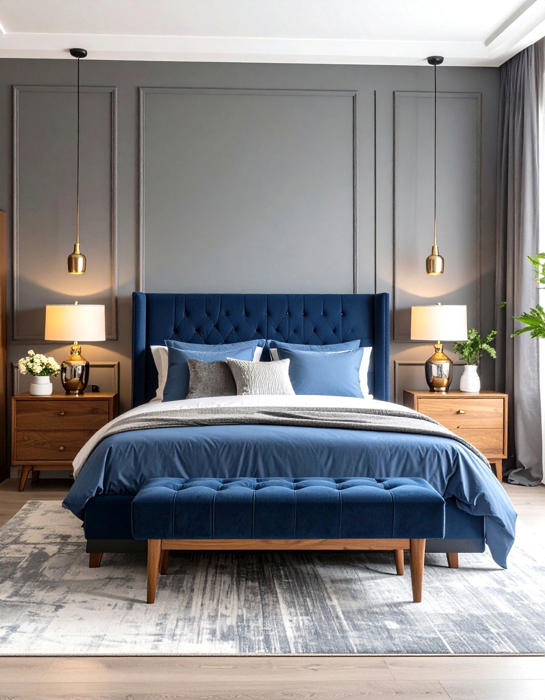Gray and Navy Blue Bedroom - 30 gray bedroom ideas