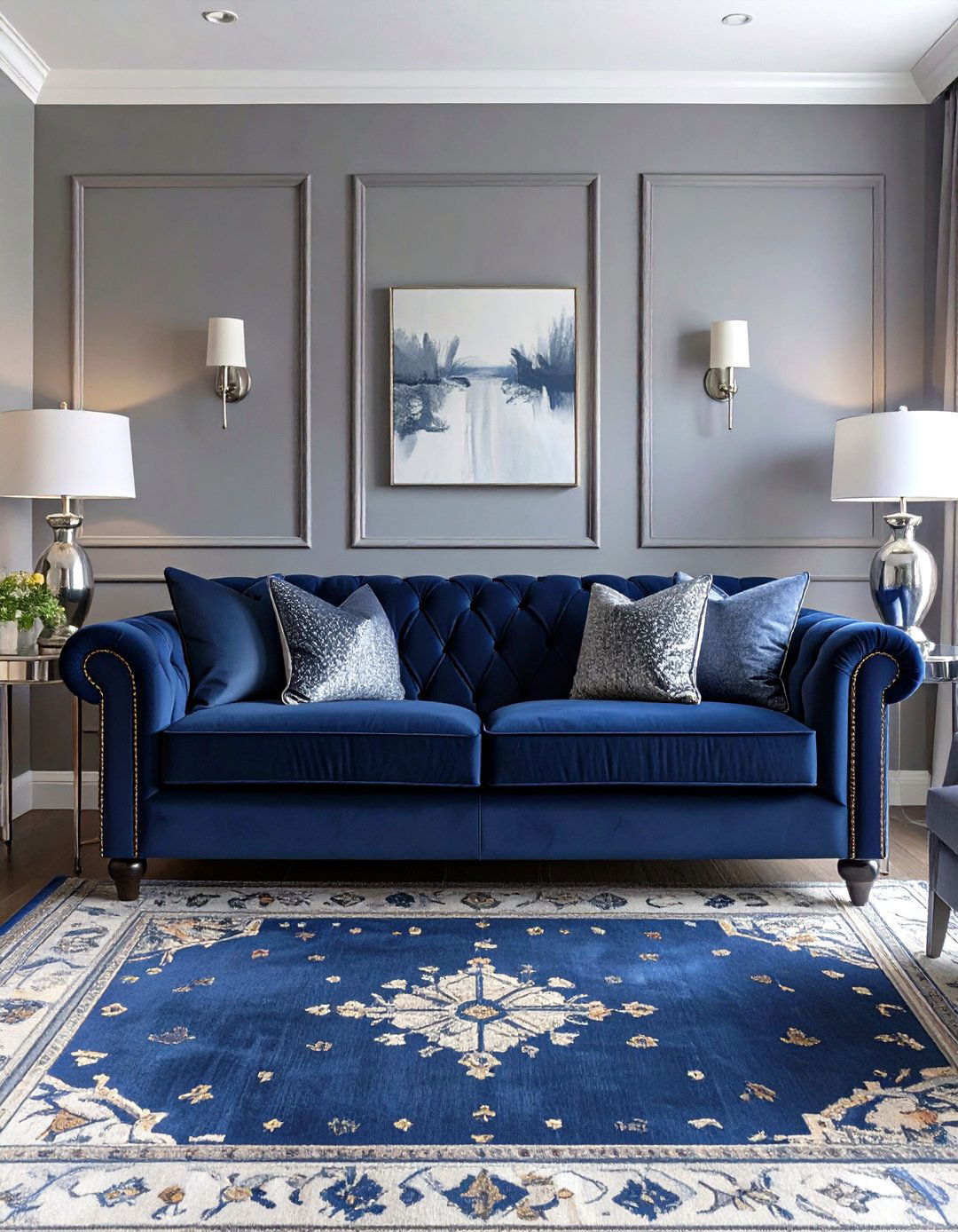 Gray and Navy Living Room - 30 gray living room ideas