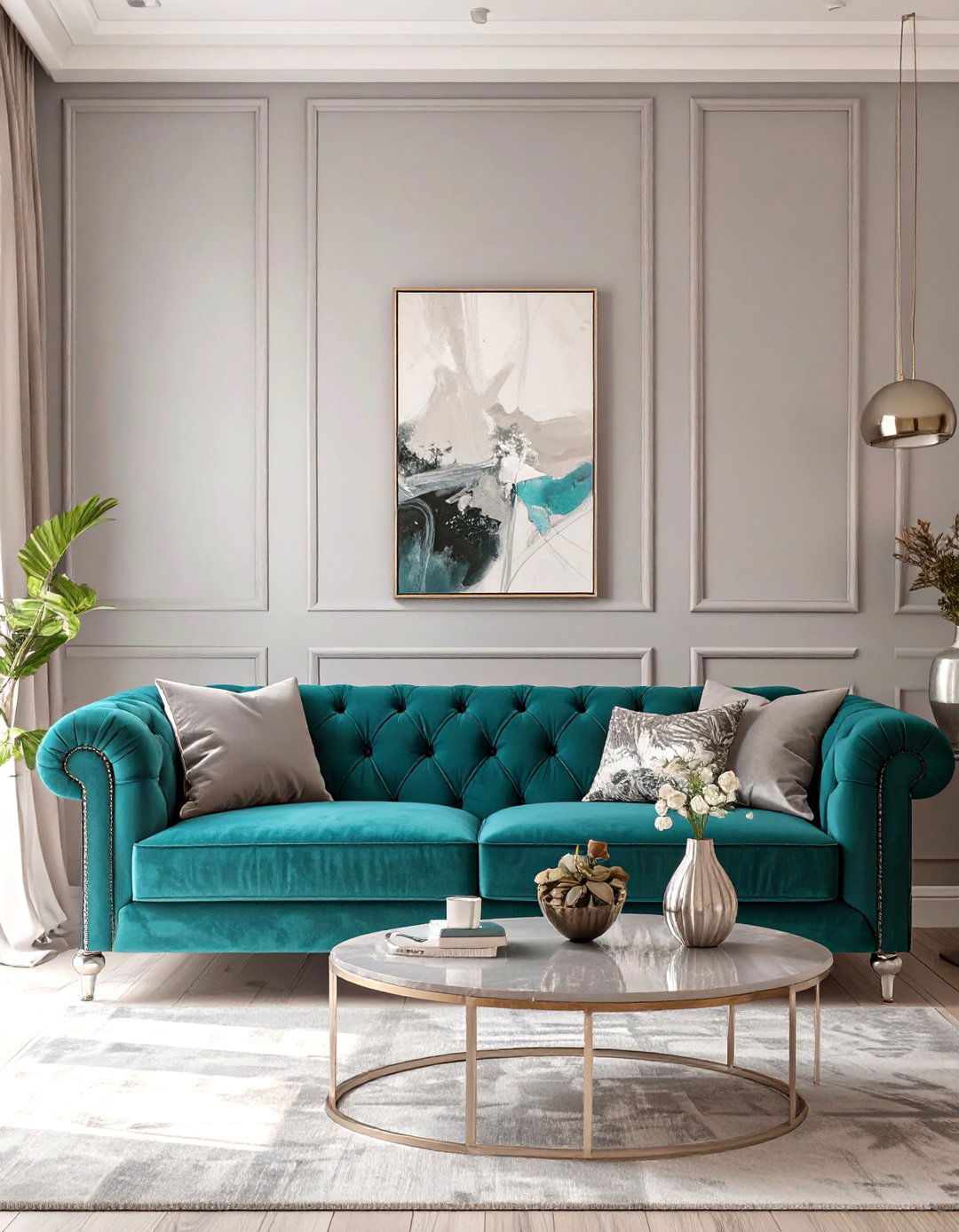 Gray and Teal Living Room - 30 gray living room ideas