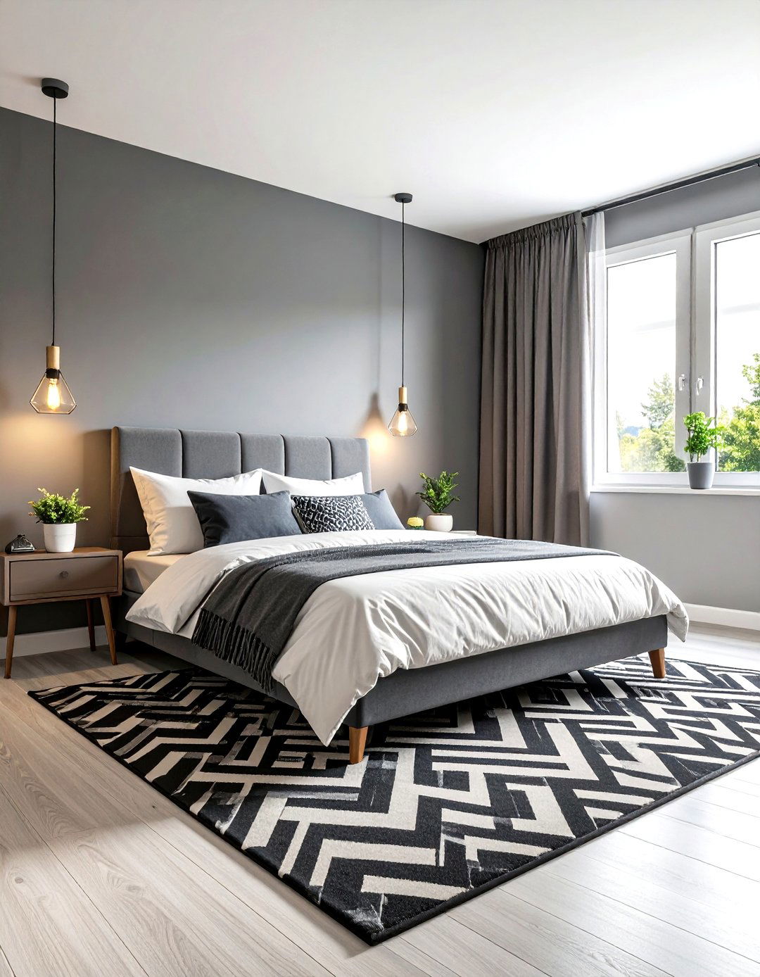 Gray and White Geometric Bedroom - 30 gray bedroom ideas