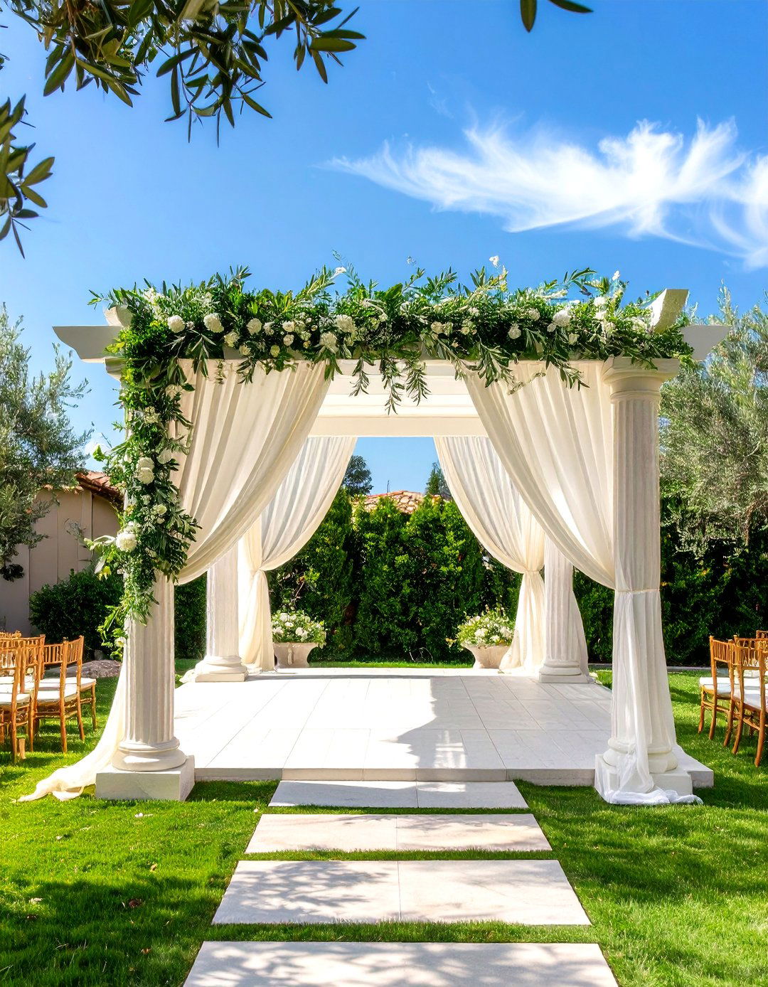 Grecian Goddess Backyard Wedding