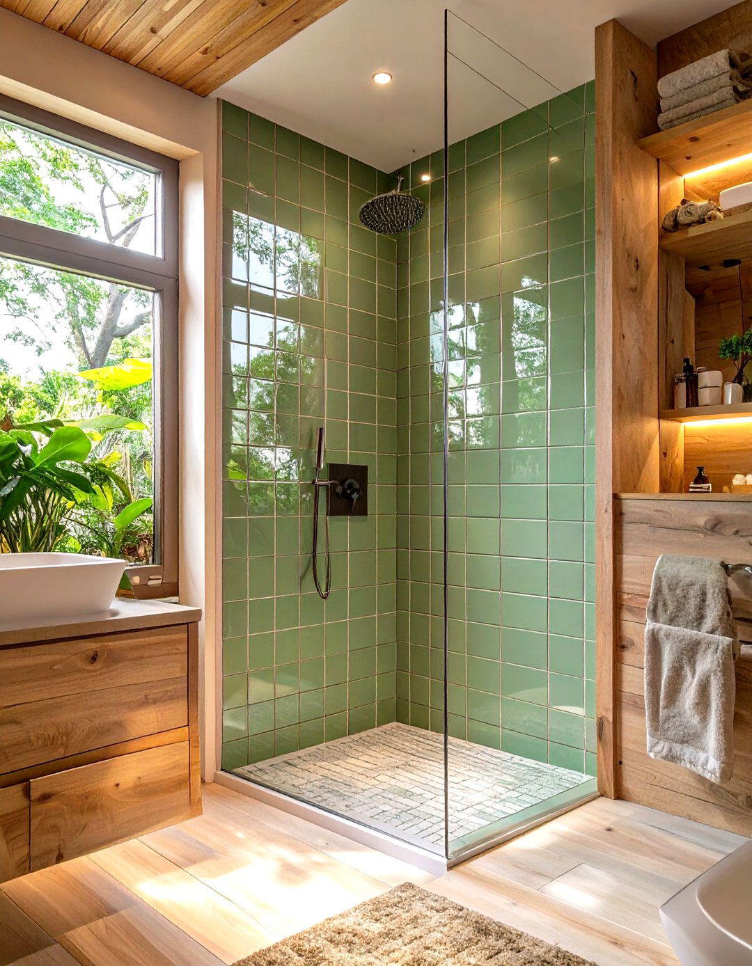 Green Ceramic Glazed Tiles - 30 tile ideas for bathroom