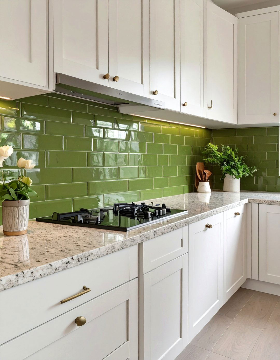 Green Ceramic Tile Backsplash - 30 backsplash ideas for white cabinets and granite countertops