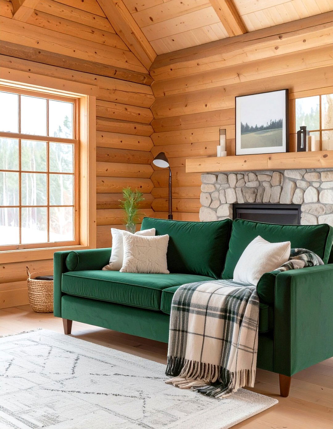 Green Couch And Natural Wood Paneling - 30 green couch living room ideas